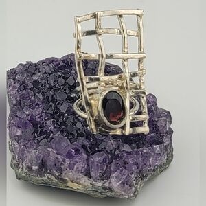 GARNET NET STATEMENT RING HANDMADE IN STERLING SILVER METAL 6